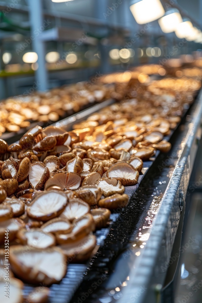 fresh mushrooms being processed for drying and canning fresh mushrooms being processed for drying and canning