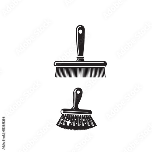 "Silhouette of Cleaning Brush" "Minimalist Silhouette of a Cleaning Brush" "Black and White Silhouette of a Cleaning Brush Tool"