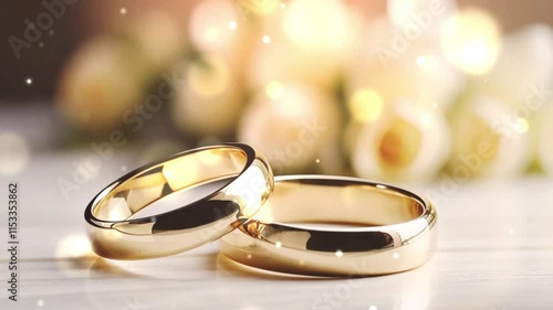 wedding rings on the mirror, golden wedding rings, jewellery, wedding, marriage, love, engagement, romance, celebration, couple, symbol, ceremony