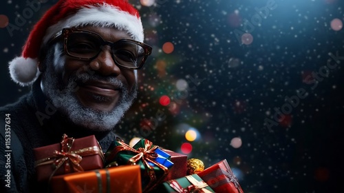 Joyful Senior Man with Christmas Gifts photo