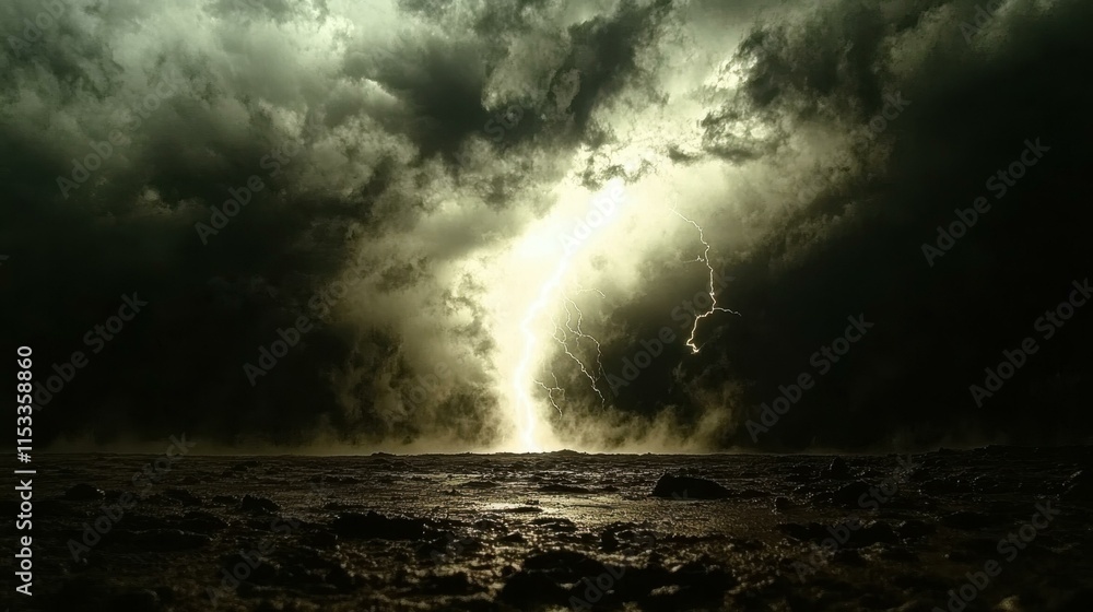 Dark moody landscapes Distant lightning illuminating a dark valley Dark moody landscapes Distant lightning illuminating a dark valley