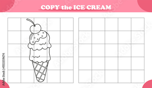 Copy the picture activity game for kids featuring ice cream