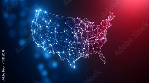 Abstract digital map of America, concept of American global network and connectivity, data transfer and cyber technology, information exchange and telecommunication photo