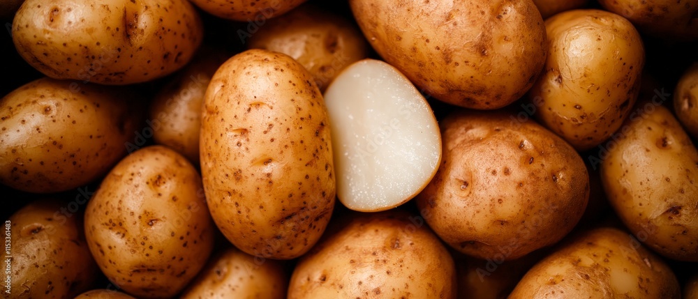 Fresh Potatoes Close up of Whole and Sliced Potatoes Earthy Texture Food Photography Fresh Potatoes Close up of Whole and Sliced Potatoes Earthy Texture Food Photography