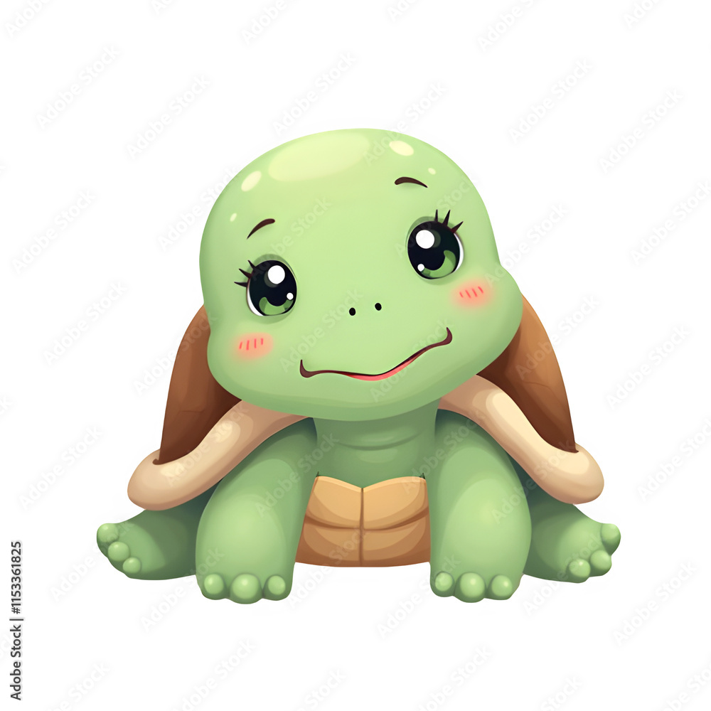 Obraz premium Shy Turtle, cartoon Turtle, playful Turtle smiling Turtle happy Turtle, Turtle on white background