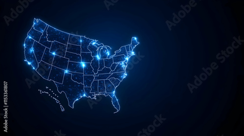 Abstract digital map of America, concept of American global network and connectivity, data transfer and cyber technology, information exchange and telecommunication photo