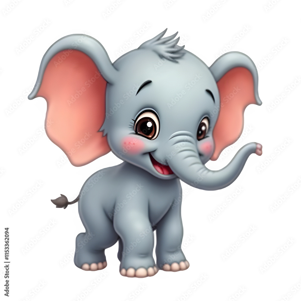 Fototapeta premium Smiling Elephant, cartoon Elephant, playful Elephant, happy Elephant, Elephant on white background