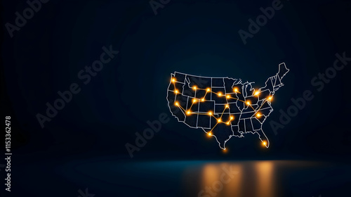 Abstract digital map of America, concept of American global network and connectivity, data transfer and cyber technology, information exchange and telecommunication photo