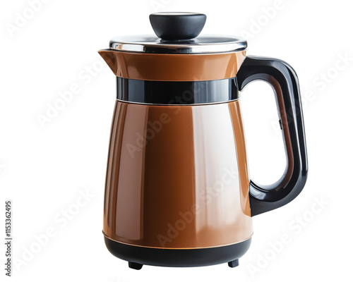 sleek brown coffee maker with modern design, featuring sturdy handle and shiny lid, isolated on transparency background. Perfect for brewing fresh coffee