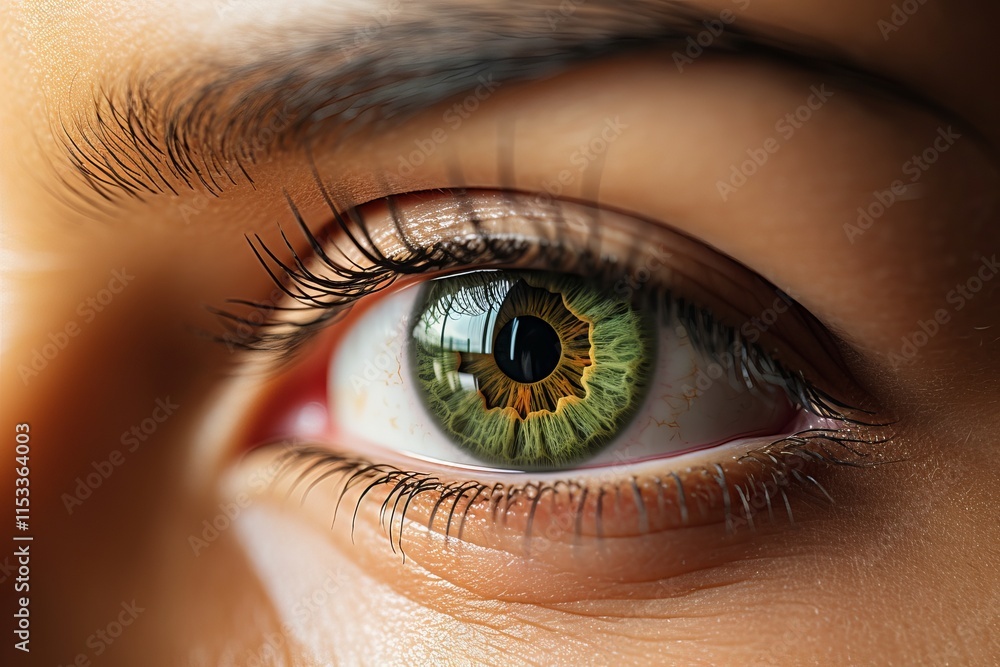 Fototapeta premium Close-up view of a woman's captivating green eye displaying intricate patterns. Generative AI