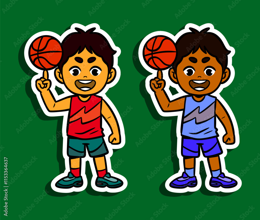 Cute Basketball Player Doodle Sticker Illustration Cute Basketball Player Doodle Sticker Illustration