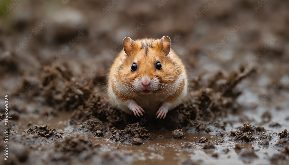 cute hamster running on muddy ground cute hamster running on muddy ground