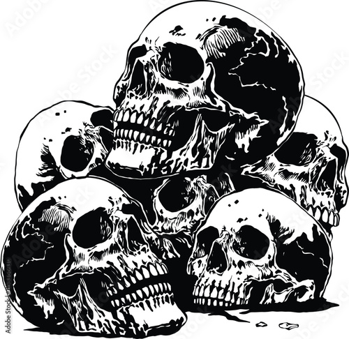 Human skulls piled up vectors art