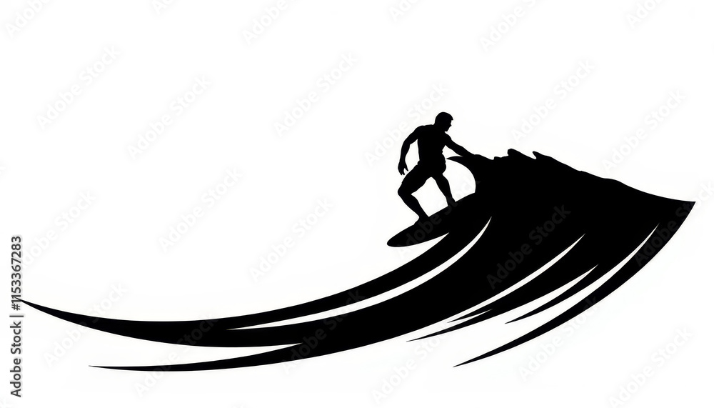 Fototapeta premium Surfing silhouette capturing the thrill of riding the waves at sunset