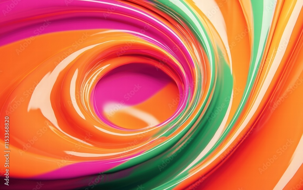 A hypnotic swirl of liquid paint in neon orange, pink, and green hues, creating bold motion on a bright background A hypnotic swirl of liquid paint in neon orange, pink, and green hues, creating bold motion on a bright background