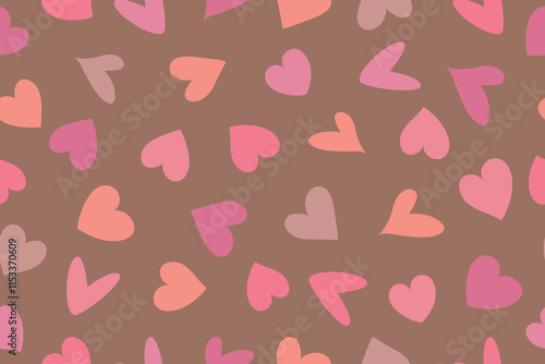 Seamless pattern with hearts. Modern abstract background with pink hearts in flat style. Vector illustration on mocha mousse background. Vector illustration