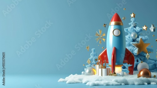 2026 Rocket Launch: New Year Business Success in 3D with Creative Motivation and Greeting Card Concept photo