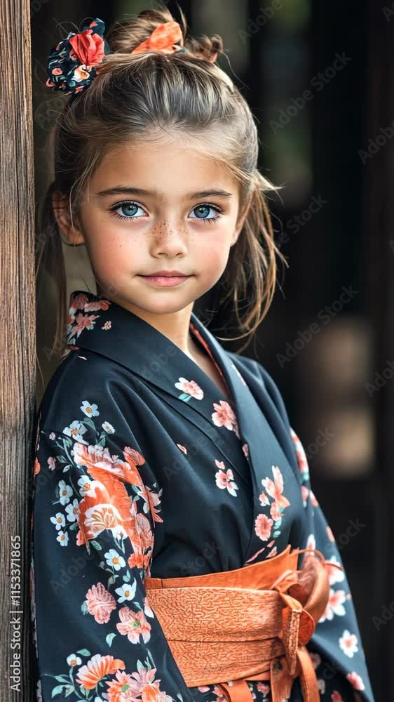 Young girl in traditional kimono poses gracefully in a serene outdoor setting surrounded by nature Young girl in traditional kimono poses gracefully in a serene outdoor setting surrounded by nature