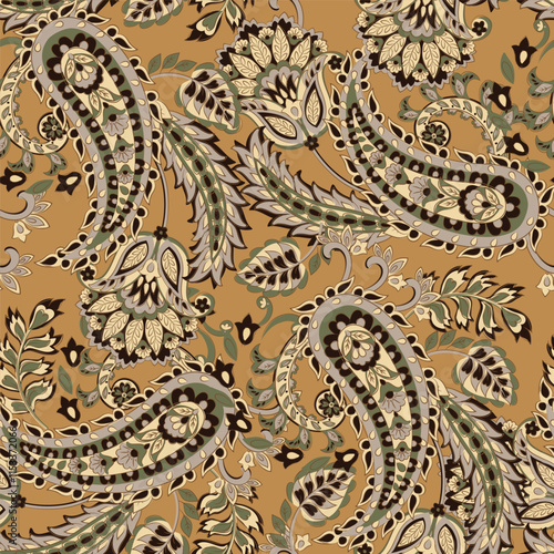Paisley Floral oriental ethnic Pattern. Seamless Arabic Ornament. Ornamental motifs of the Indian fabric patterns.