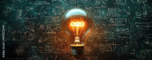 A glowing light bulb floating amidst mathematical equations and scientific symbols, representing the power of creativity and innovation in the world of science