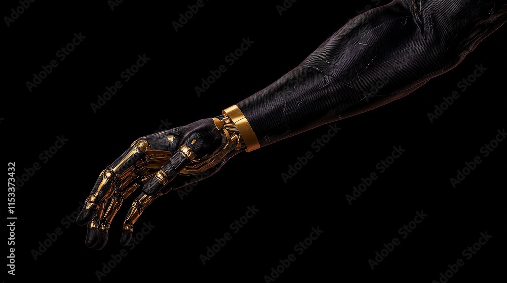 Futuristic Black Gold Robotic Arm Cyborg Hand AI Technology 3D Render Futuristic Black Gold Robotic Arm Cyborg Hand AI Technology 3D Render