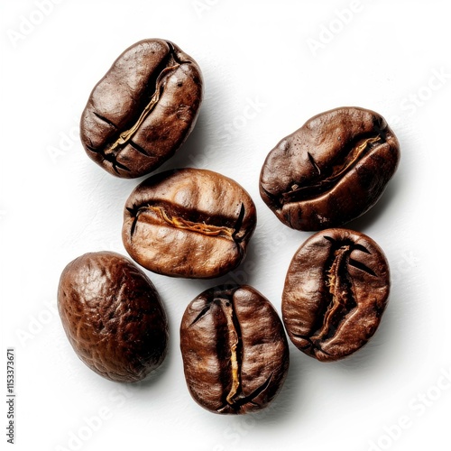 Roasted coffee beans create a visually appealing arrangement, ideal for representing coffee related themes photo