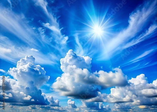 Sunny Day Wallpaper: Vibrant Blue Sky with Fluffy White Clouds