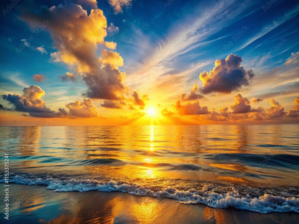Fototapeta premium Sunrise Seascape: Golden Hour Ocean View Stock Photo