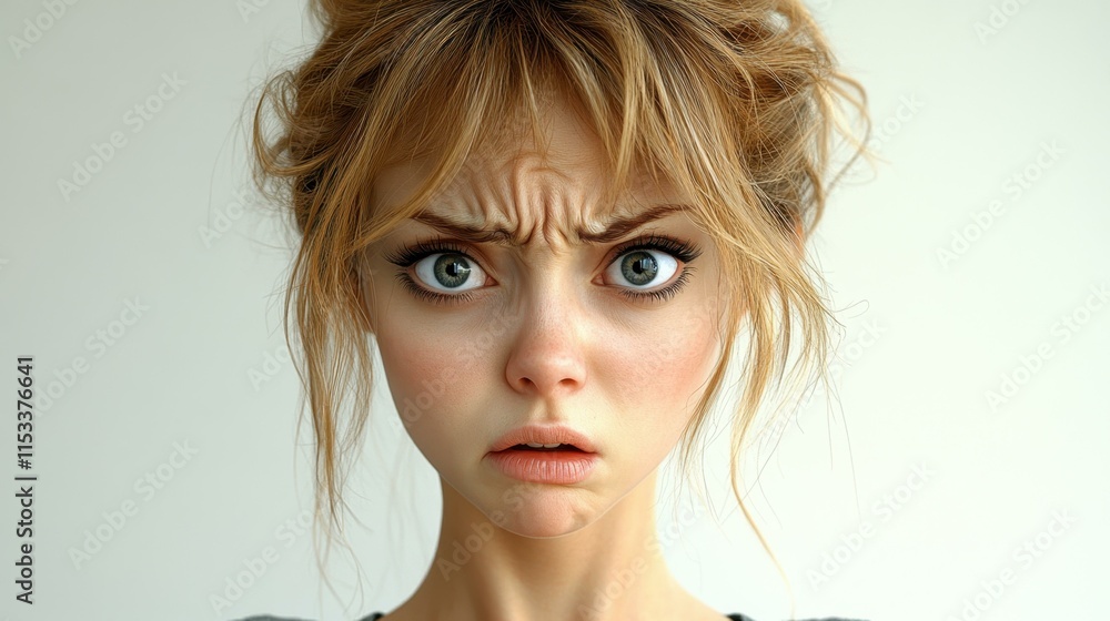 Emotional expressive portraits face twisted in confusion Emotional expressive portraits face twisted in confusion