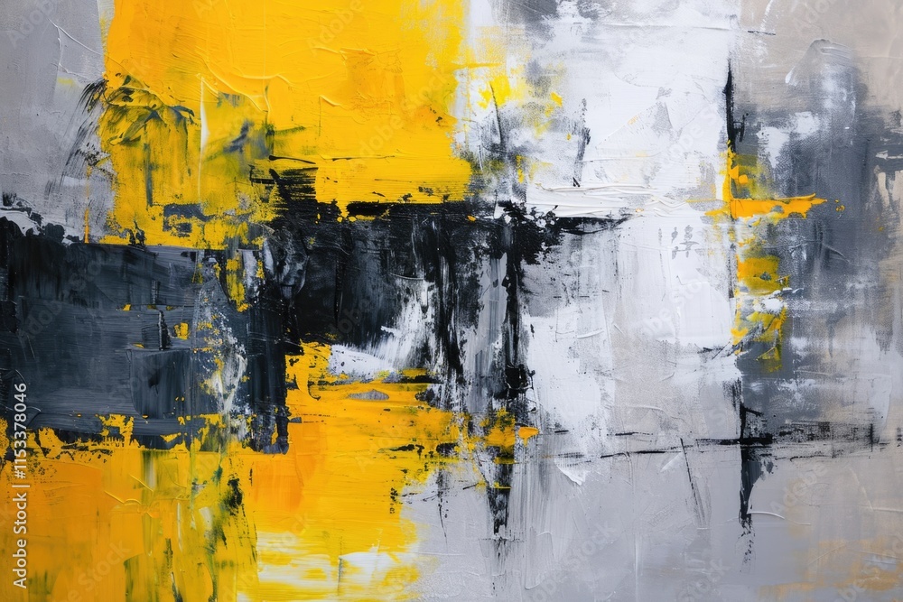 Fototapeta premium Modern Grey and Yellow Abstract Art Painting on Square Canvas. Contemporary Artwork for Wall Decor
