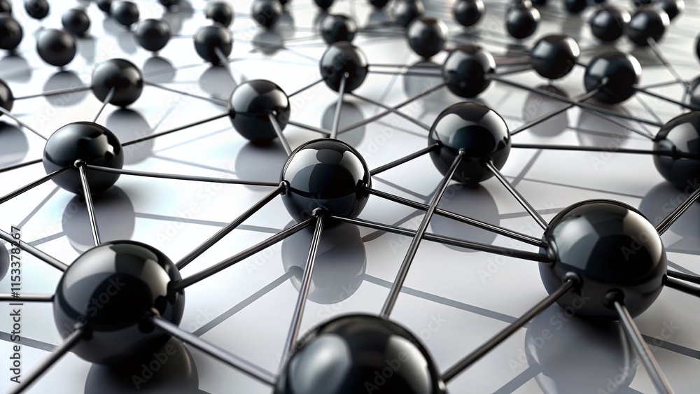 Obraz premium Abstract Network Sphere Connection, Black on White Background - Stock Photo