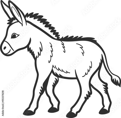 Cute Donkey Illustration:  A charming and simple line drawing of a donkey
