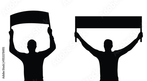 Bust Silhouette of a Man with Banner. People at protests or demonstration, business announcement vector art