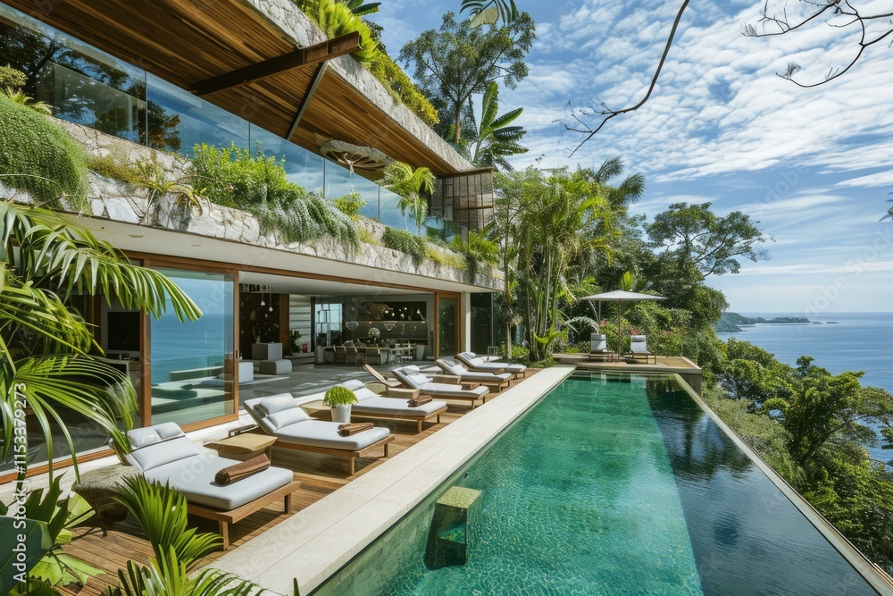Fototapeta premium Modern Luxury House with Rooftop Pool: An Architectural Masterpiece