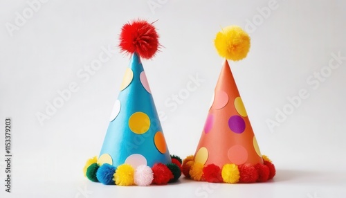 Colorful Party Hat with Pom-Poms Ready for Celebration