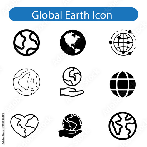 Globe planet earth vector art icon set on white background.
