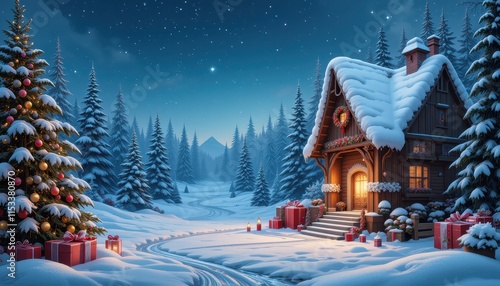 Wallpaper Mural Cozy Christmas Cabin Nestled In A Snowy Winter Forest Torontodigital.ca