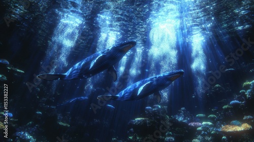 Enchanting underwater fantasy peaceful whales sing melodically photo