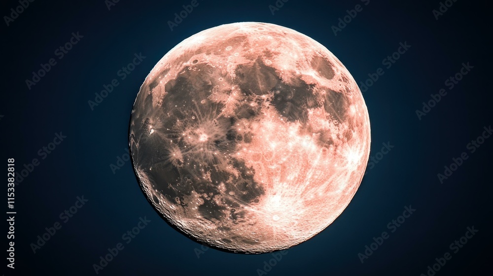 Fototapeta premium Moon Craters. Pink noise Sound bath Frequency healing Levitating lamp Space id Squarespace designer Moonpay Glowday Internxt Tunetank Full bright surface with in dark night sky