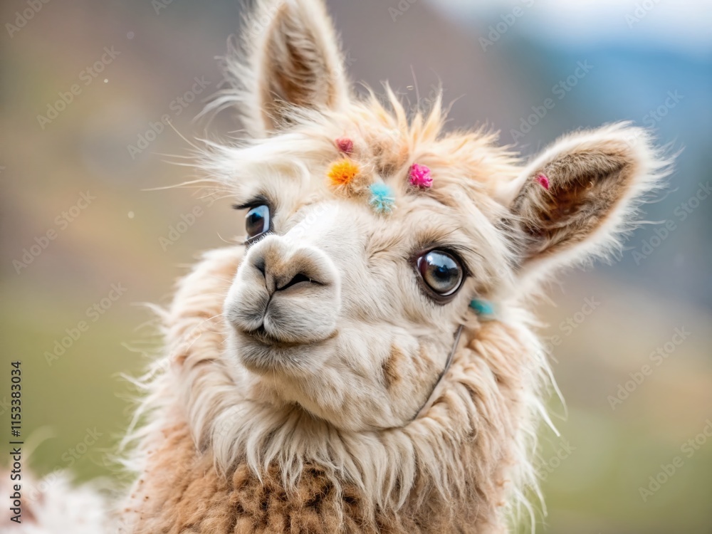 Obraz premium Adorable Childish Llama Illustration: Cute Cartoon Alpaca Portrait for Kids