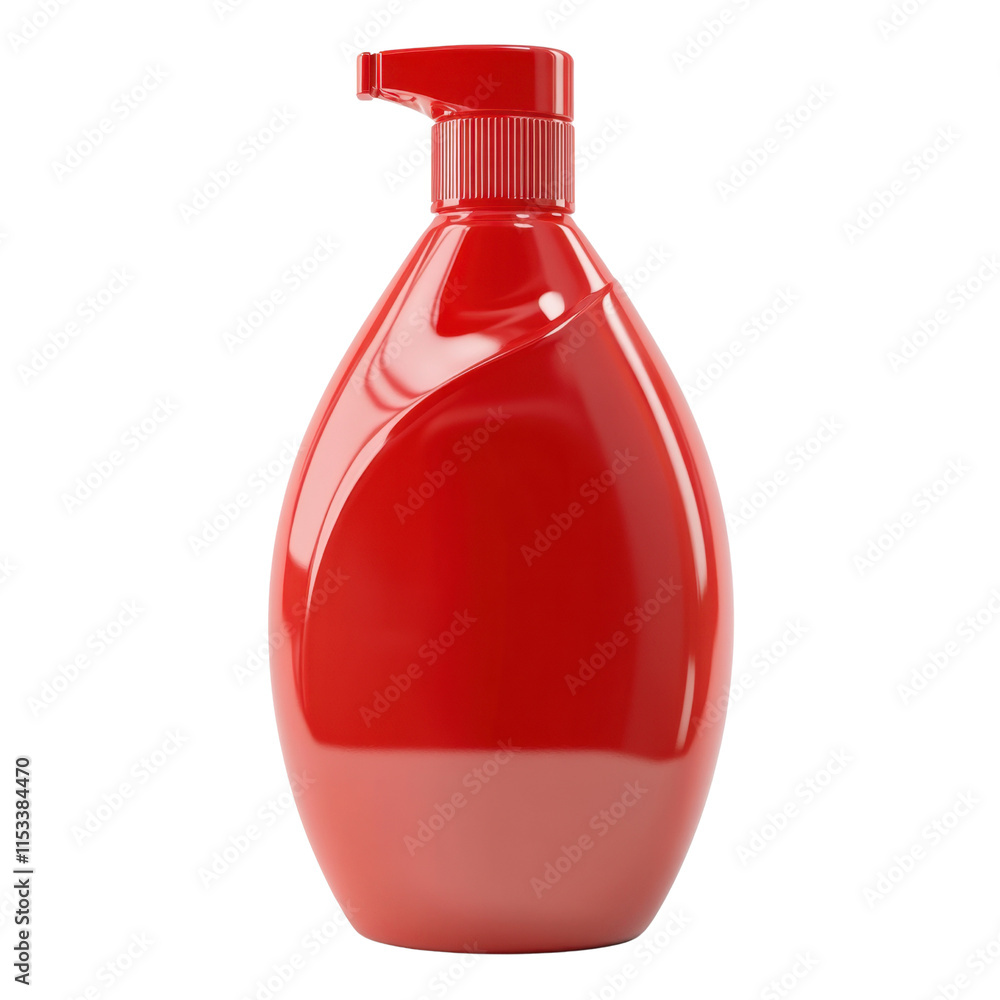 Bright Red Plastic Bottle with Pump Top Isolated on White Background Bright Red Plastic Bottle with Pump Top Isolated on White Background