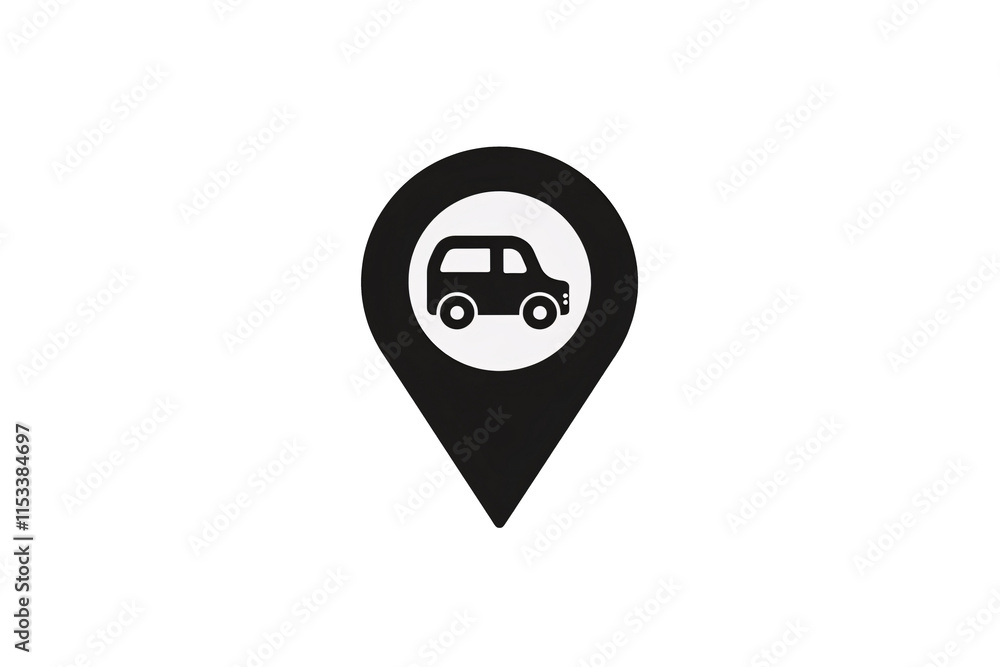 a black and white map pointer with a car on it a black and white map pointer with a car on it