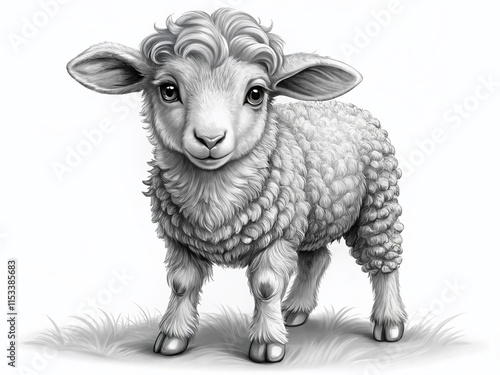 Adorable Ram Lamb Coloring Page: Cute Sheep for Kids' Activity Book photo