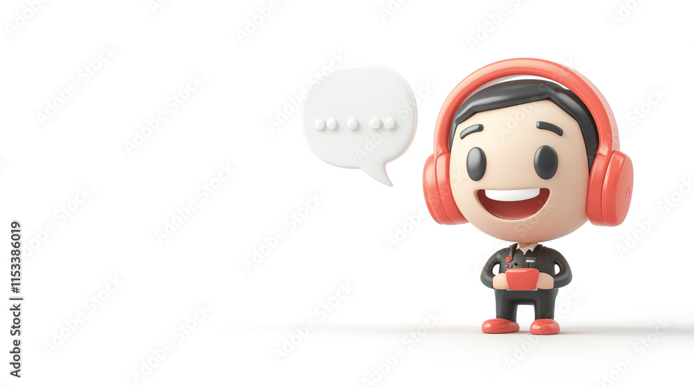 3D Call Center Icon Featuring Operator with Headset and Speech Bubble 3D Call Center Icon Featuring Operator with Headset and Speech Bubble