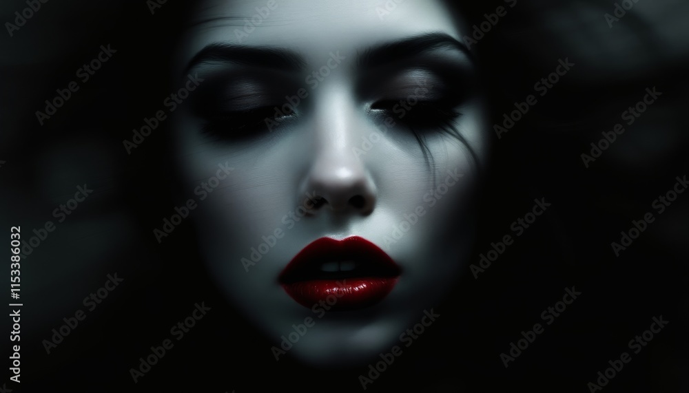 Dark dramatic makeup look with red lips on a woman Dark dramatic makeup look with red lips on a woman