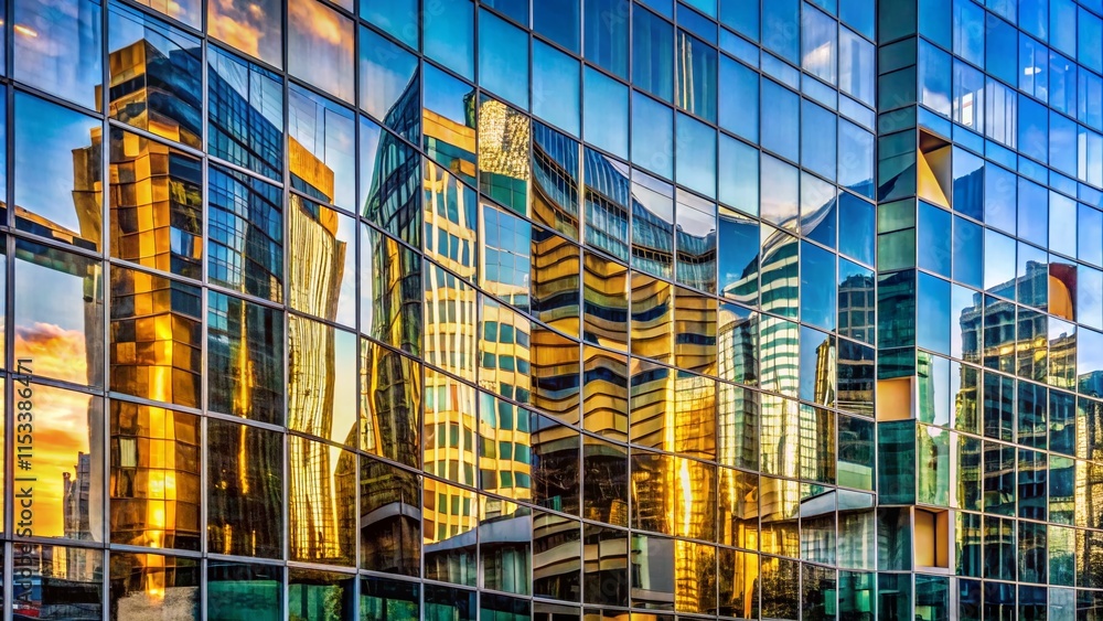 Fototapeta premium Surreal Modern Glass Facade Building Architecture - Futuristic Cityscape