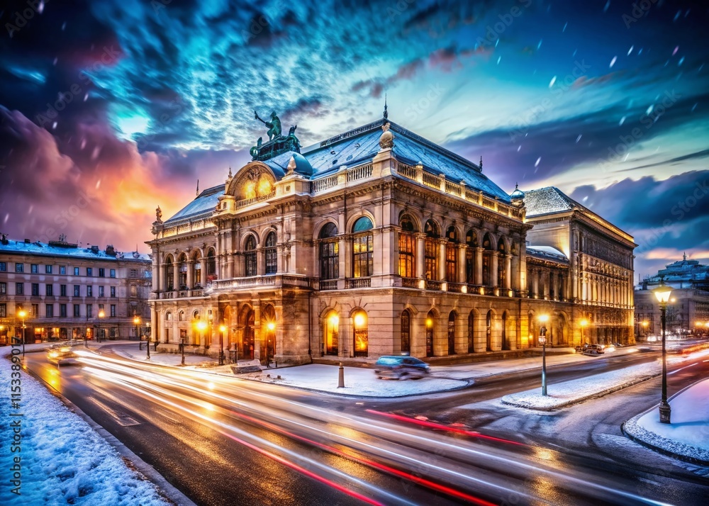 Fototapeta premium Surreal Snowy Evening Vienna State Opera Time-Lapse