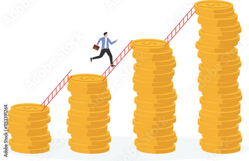 Businessman runs up the ladder
