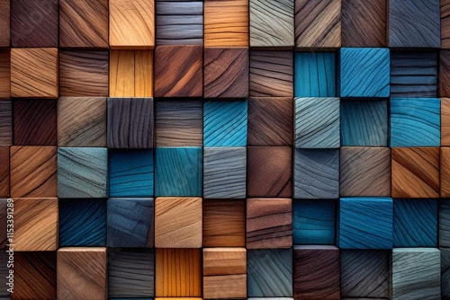 Colorful wooden cube wall background texture. (8)