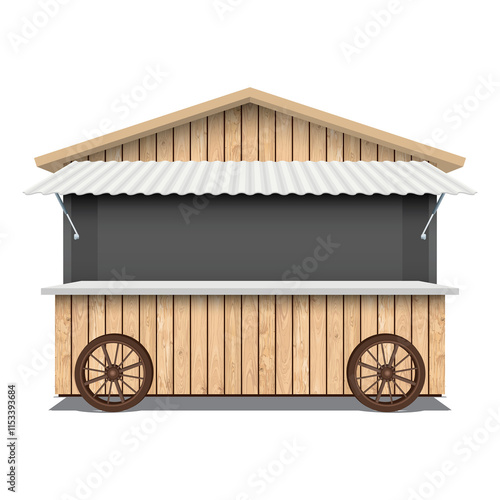 Whitewashed wooden street shop cart mock up isolated graphic illustration have blank space for place the products presentation on countertop. Small business and street food concept. photo